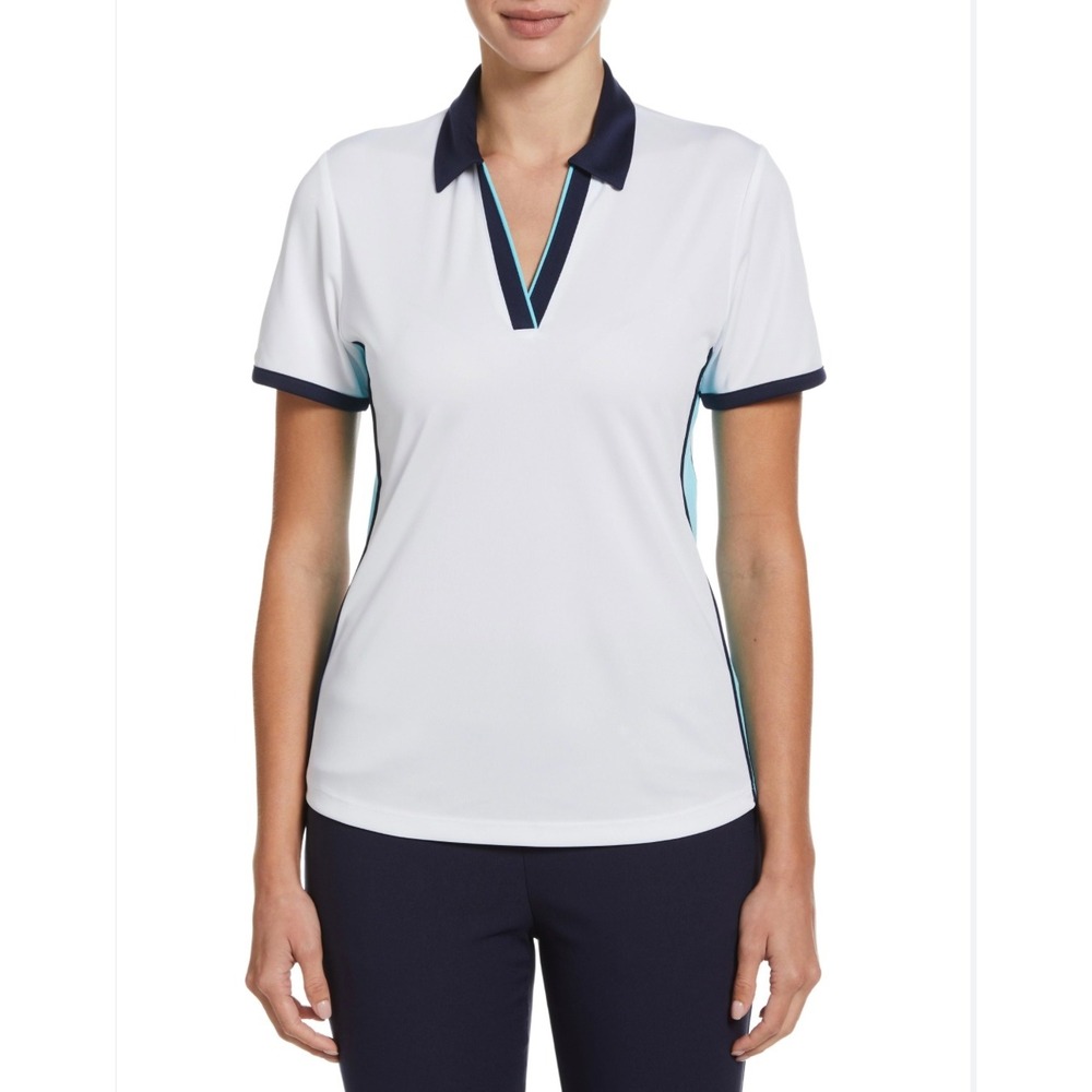 Callaway Golf Polo Shirt Opti-Dri Athletic White Blue Trim Women's M